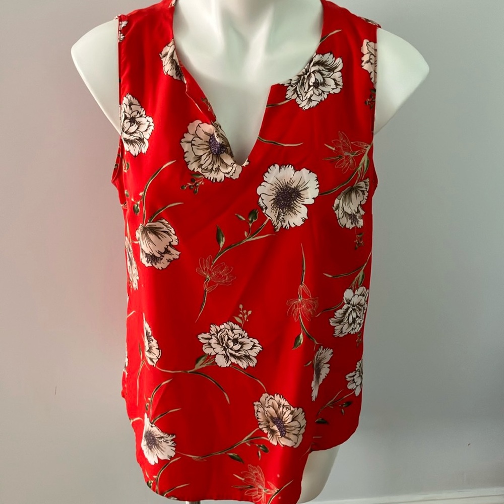 Renee C Red and White Sleeveless Tank Top
